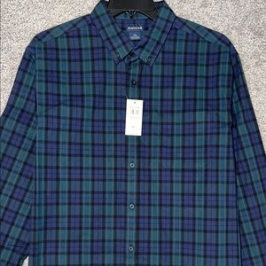 Haggar Men's Blue and Green Checkered Button Down Shirt